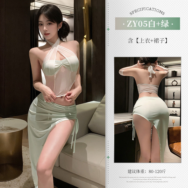 Image of Fei Mu personality drawstring can show the buttocks and cut the men's suit flirting sexy pure desire see-through pajamas ZY05 erotic underwear